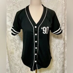 Forever 21 Black Button Up Jersey Shirt